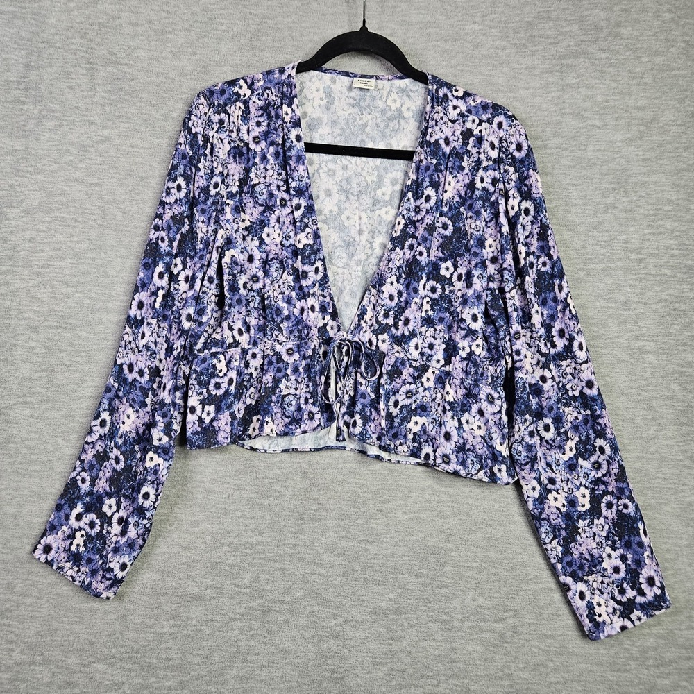 SUNDAY BEST Women's Floral Tie Waist Long Sleeve Cropped Shirt Size L